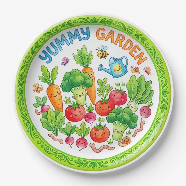 "Yummy Garden" Cute Vegetable Characters Plate (Front)