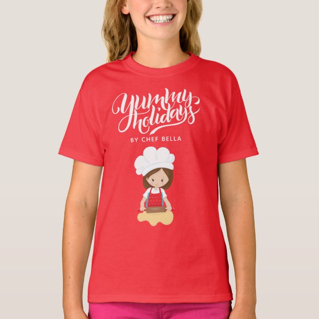 Yummy Holidays By Chef Custom Name Girl Baking  T-Shirt (Front)