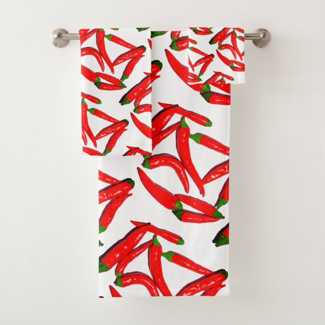 Yummy Hot Red Chilli Peppers Pattern Bath Towel Set (Insitu)