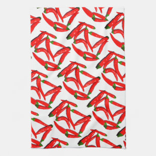 Yummy Hot Red Green Chilli Pepper Tea Towel
