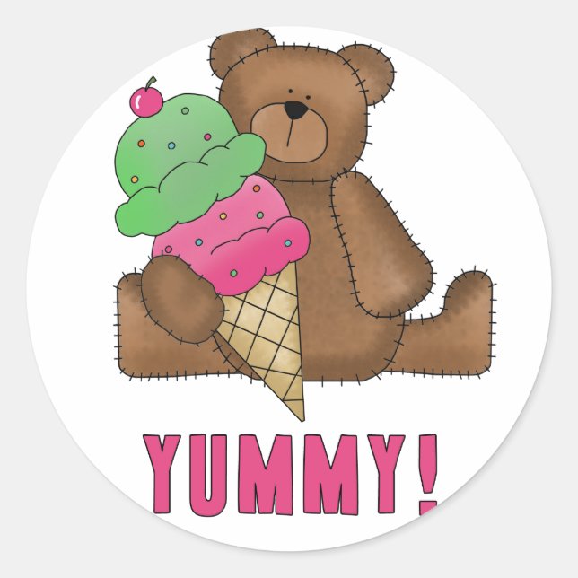 Yummy Ice Cream Bear Classic Round Sticker (Front)