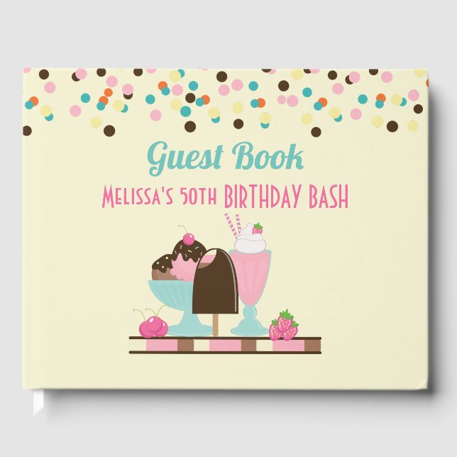 Yummy Ice Cream Desserts Birthday Bash Guest Book (Front)