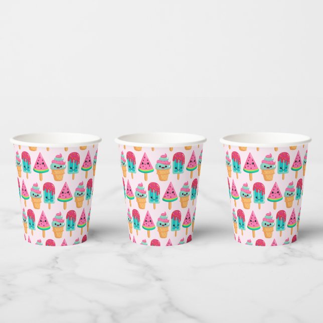 Yummy Ice Cream Trio Summer Pattern Paper Cups (Multi)