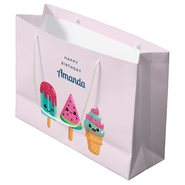Yummy Ice Cream Trio Summer Vibe Birthday Large Gift Bag (Front Angled)