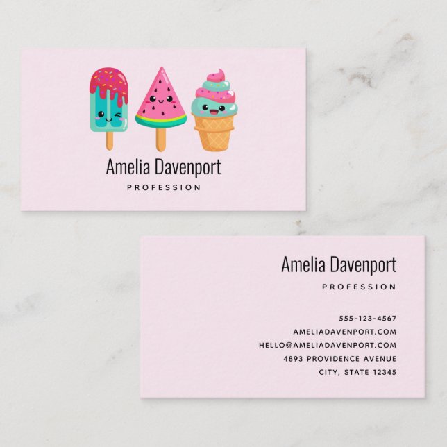 Yummy Ice Cream Trio Summer Vibe Business Card (Front/Back)
