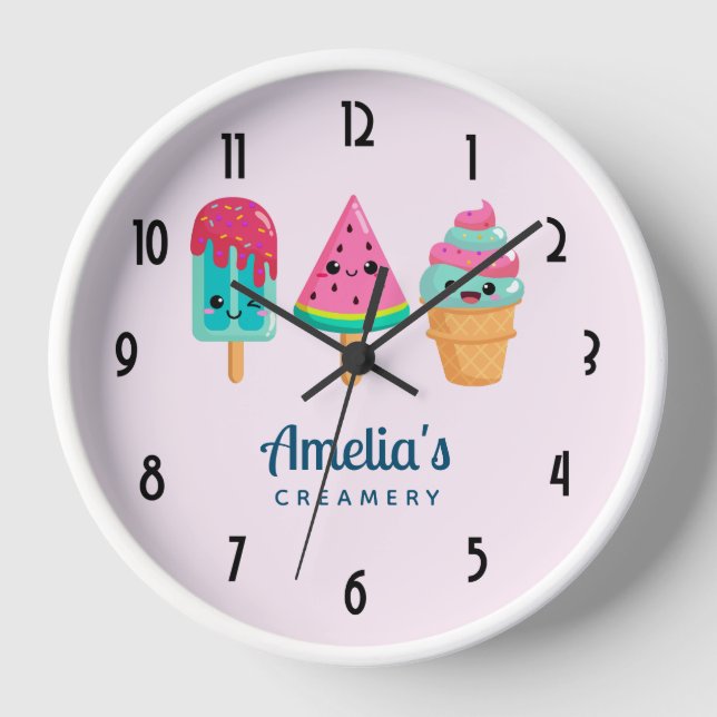 Yummy Ice Cream Trio Summer Vibe Business Clock (Front)