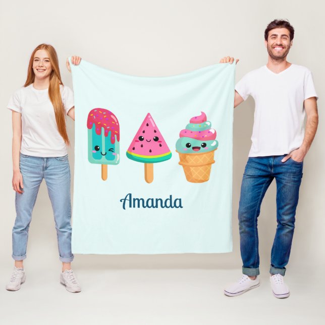 Yummy Ice Cream Trio Summer Vibe Fleece Blanket (In Situ)