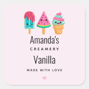 Yummy Ice Cream Trio Summer Vibe Kitchen Business Square Sticker