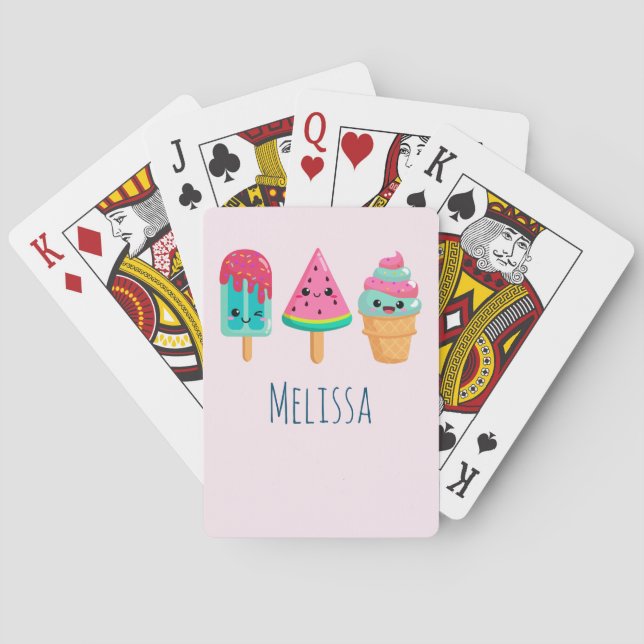 Yummy Ice Cream Trio Summer Vibe Playing Cards (Back)