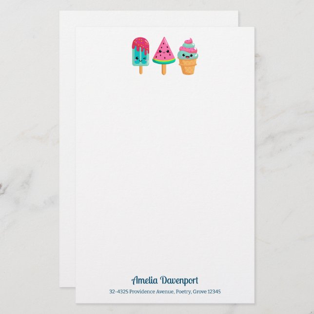 Yummy Ice Cream Trio Summer Vibe Stationery (Front/Back)