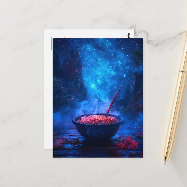 Yummy Noodles in a Starry Night Postcard (Front/Back In Situ)