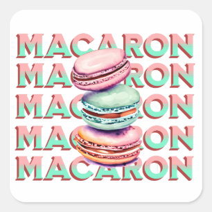 Yummy Pastel Macaron Cookies with Vintage Vibe Square Sticker