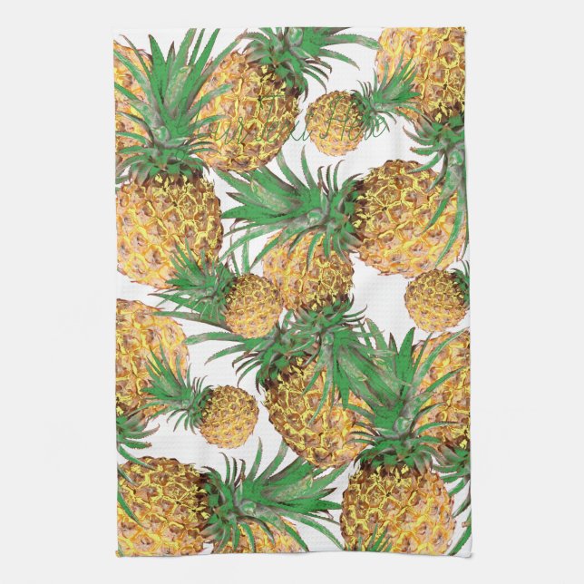 Yummy Pineapple Pattern Print Fruit Tea Towel (Vertical)