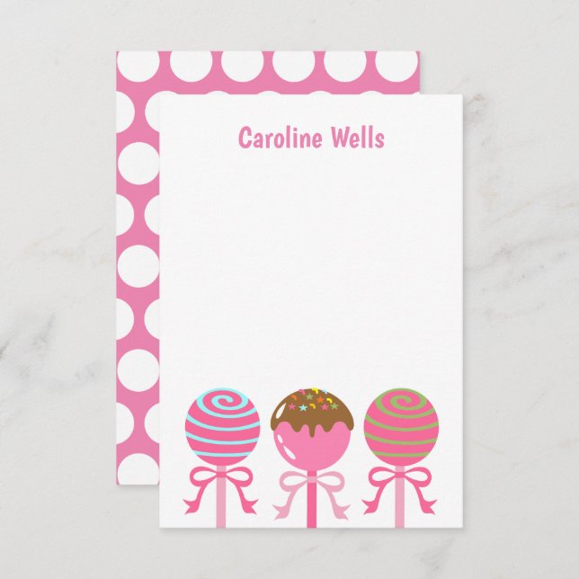 Yummy Pink Cake Pops Personalised Note Cards (Front/Back)