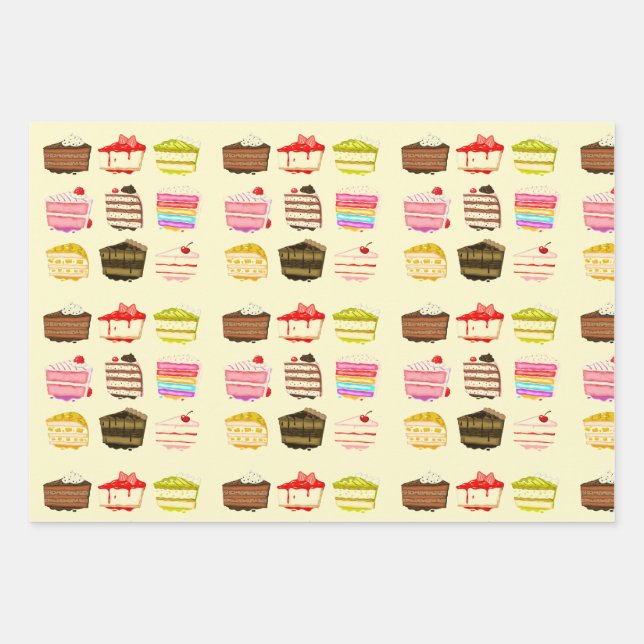 Yummy pink cakes girly delicious treats wrapping paper sheet (Front)