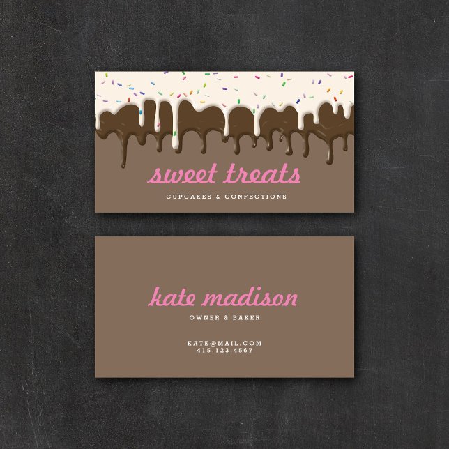 Yummy Pink Cupcake Icing Ice Cream Drips Business  Card (Creator Uploaded)