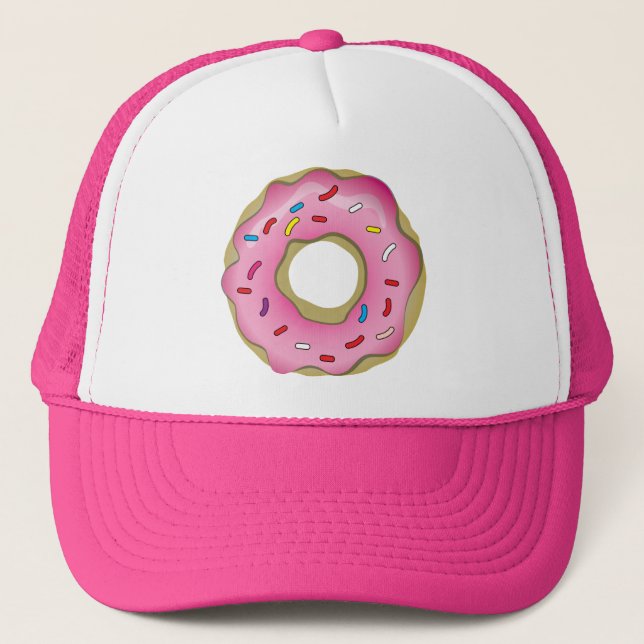 Yummy Pink Doughnut with Icing and Sprinkles Trucker Hat (Front)