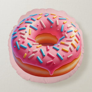 Yummy Pink Doughnut with Sprinkles Stickers Round Cushion