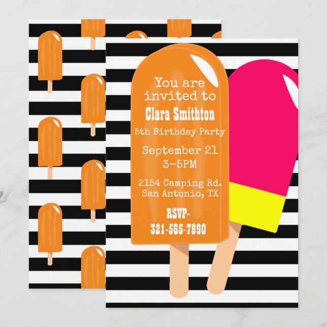 Yummy Popsicles Birthday Invitation (Front/Back)