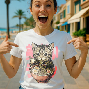 Yummy Ramen Kitten White T-Shirt