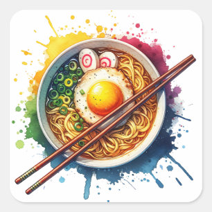 Yummy Ramen Noodles and Chopsticks Square Sticker