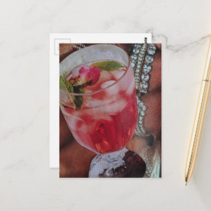 Yummy Rose Drink and Jewels Mixed Media Collage Postcard