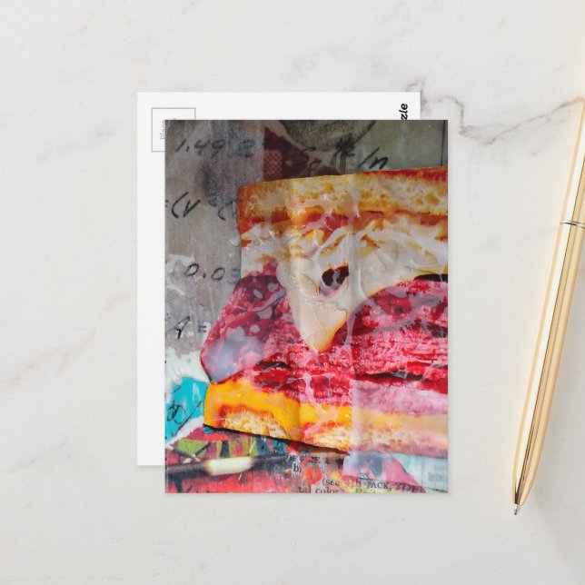 yummy sandwich junk journal Mixed Media Collage Postcard (Front/Back In Situ)