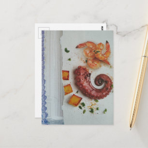 Yummy Seafood with white column surreal collage Postcard