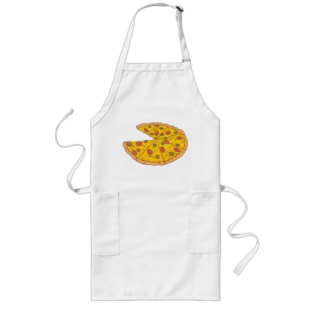 Yummy Sliced Pizza Cartoon Design Long Apron (Front)
