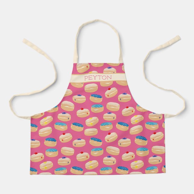 Yummy Sufganiyot Jelly Doughnuts Hanukkah Pattern Apron (Front)