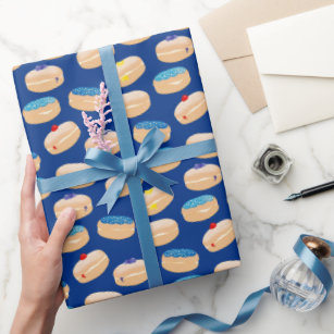 Yummy Sufganiyot Jelly Doughnuts Hanukkah Pattern Wrapping Paper