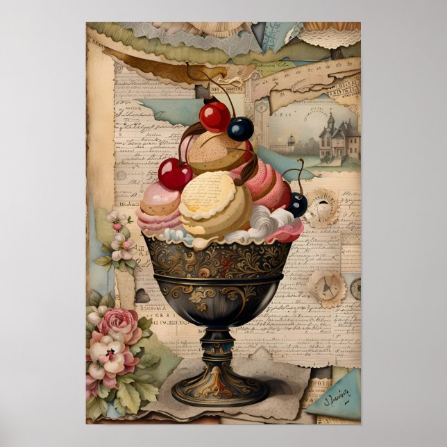 Yummy Sweets Vintage Collage  Poster (Front)
