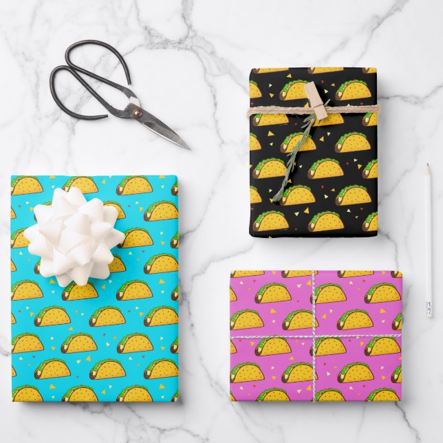 Yummy Taco Pattern Wrapping Paper Sheet (Front)