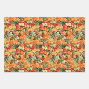 Yummy Watercolor Gummy Bear Pattern Wrapping Paper Sheet