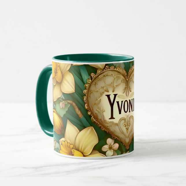 YVONNE ~ Mug personalized ~ daffodils ~ (Front Left)