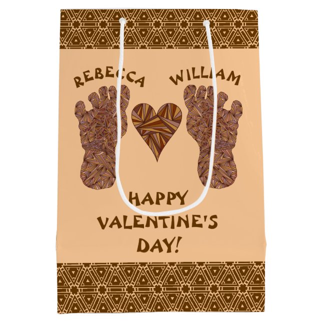 Z Bigfoot Sasquatch Track Happy Valentines Day Medium Gift Bag (Back)