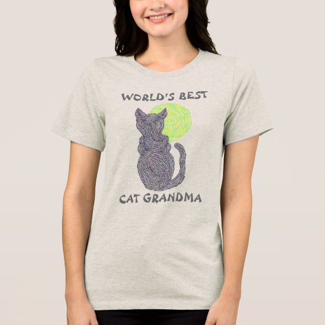 Z Black Cat And The Moon Worlds Best Cat Grandma Tri-Blend Shirt (Front)