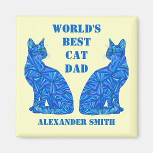 Z Blue Abstract Sitting Cat Crazy Cat Guy Cat Dad Magnet