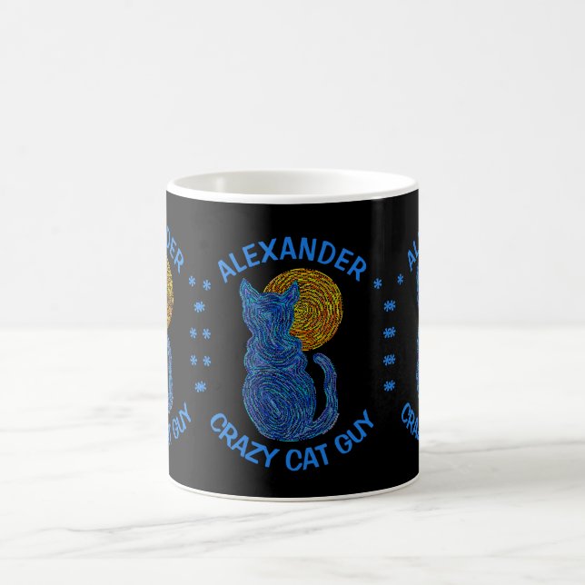 Z Blue Cat And The Moon Cat Lover Crazy Cat Guy Coffee Mug (Center)