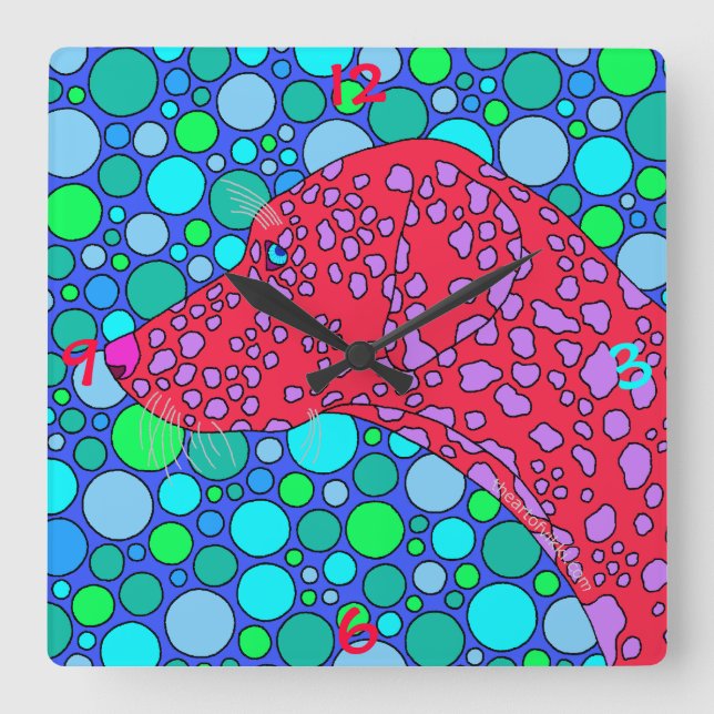 z Colourful Dalmatian Polka Dot Dog Art Decor Square Wall Clock (Front)