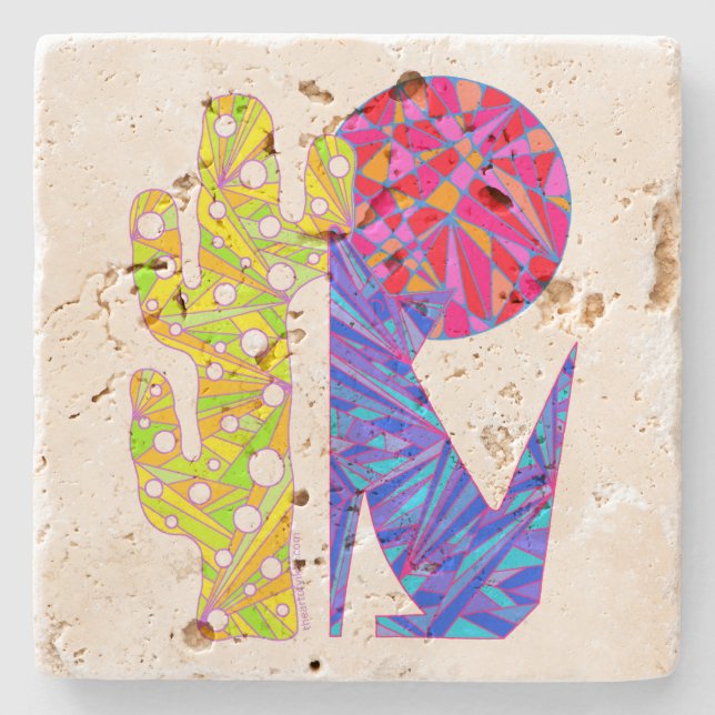 Z Coyote Wolf Colourful Southwestern Art Design Stone Coaster (Front)