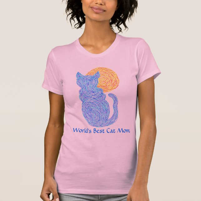 Z Cute Blue Cat Worlds Best Cat Mum Tee (Front)