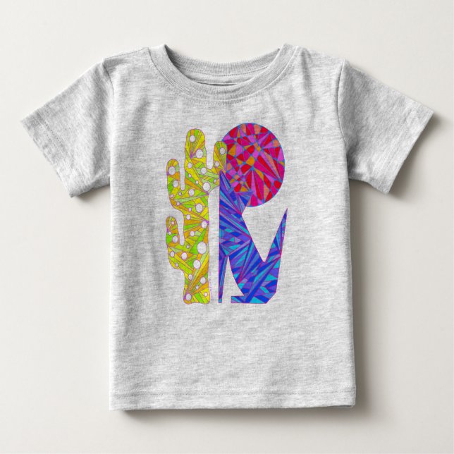Z Cute Blue Coyote Cactus And Moon Art T-Shirt (Front)