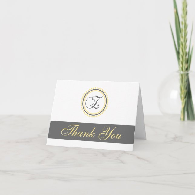 Z Dot Circle Monogam Thank You Cards (Yellow/Grey) (Front)