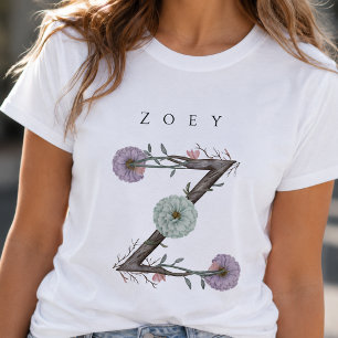 Z Floral Monogram Modern Minimalist T-Shirt