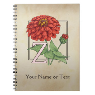 Z for Zinnia Flower Alphabet Monogram Spiral Notebook