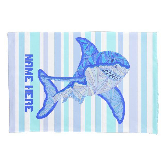 Z Great White Shark Colourful Sea Stripes Pillowcase (Front)