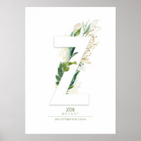 Z Letter Monogram Gold Greenery Foliage Dreamy