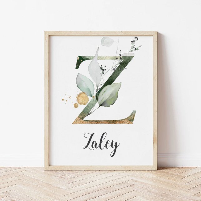 Z Letter Monogram Greenery Nursery Name Wall Print (Creator Uploaded)