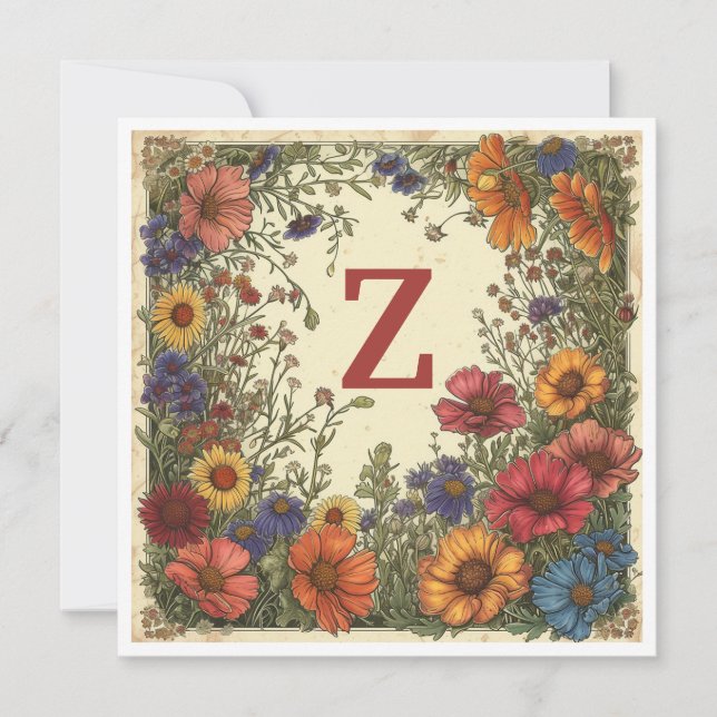 "Z" Milano Red: Bloom & Monogram Holiday Card (Front)